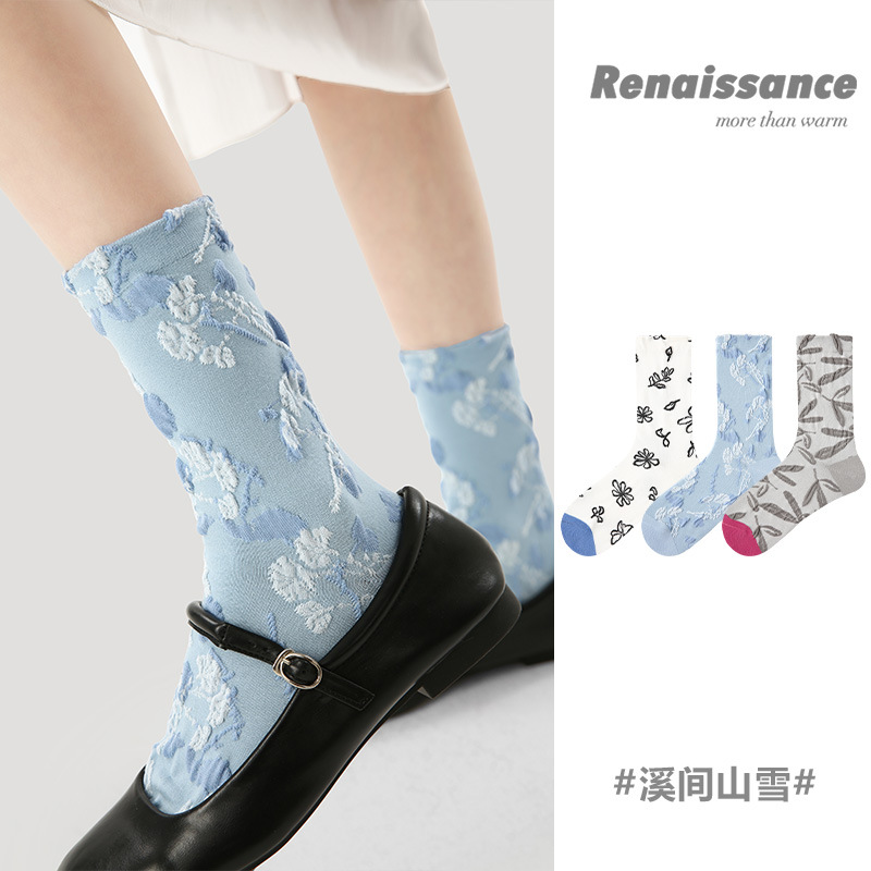 Renaissance original women's socks Spring and Summer retro relief socks mid-calf socks Artistic Instagram Trendy socks for women details Picture