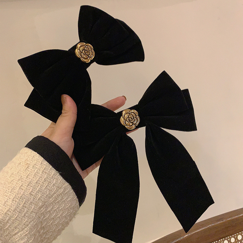 Camellia Small Fragrance Bow Hair Clip Vintage Hair Clip Back Head One-Line Clip Spring Clip Clip For Women details Picture