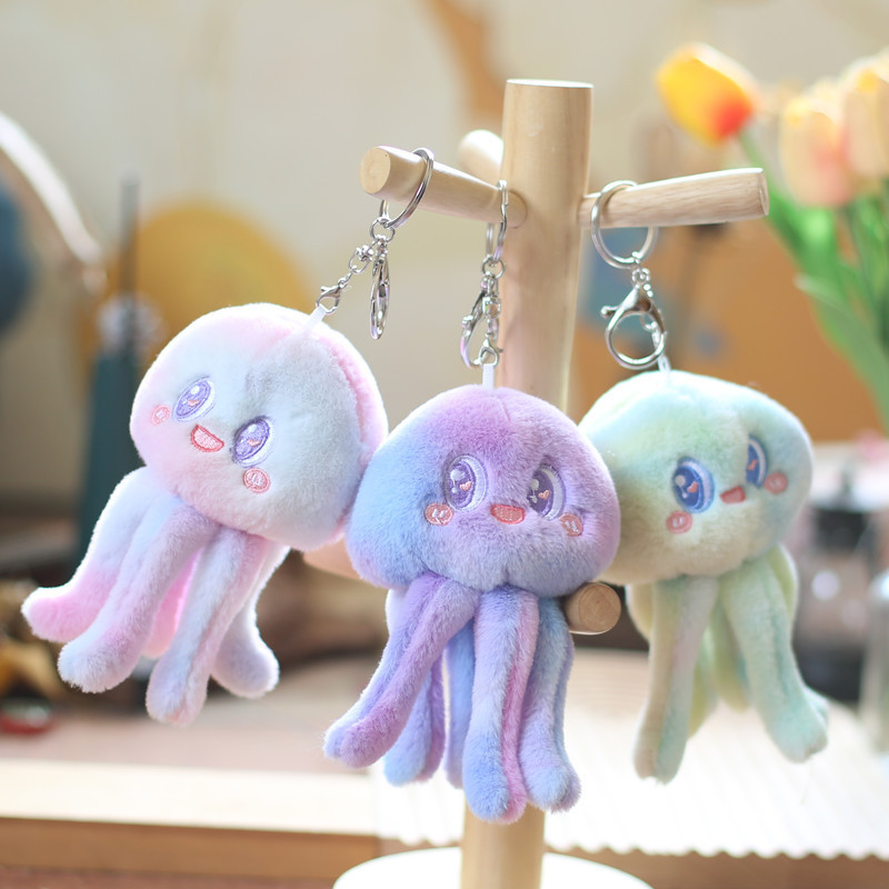 Cute and adorable Marine animal jellyfish pendant, plush toy doll, octopus bag, hanging decoration, keychain doll details Picture