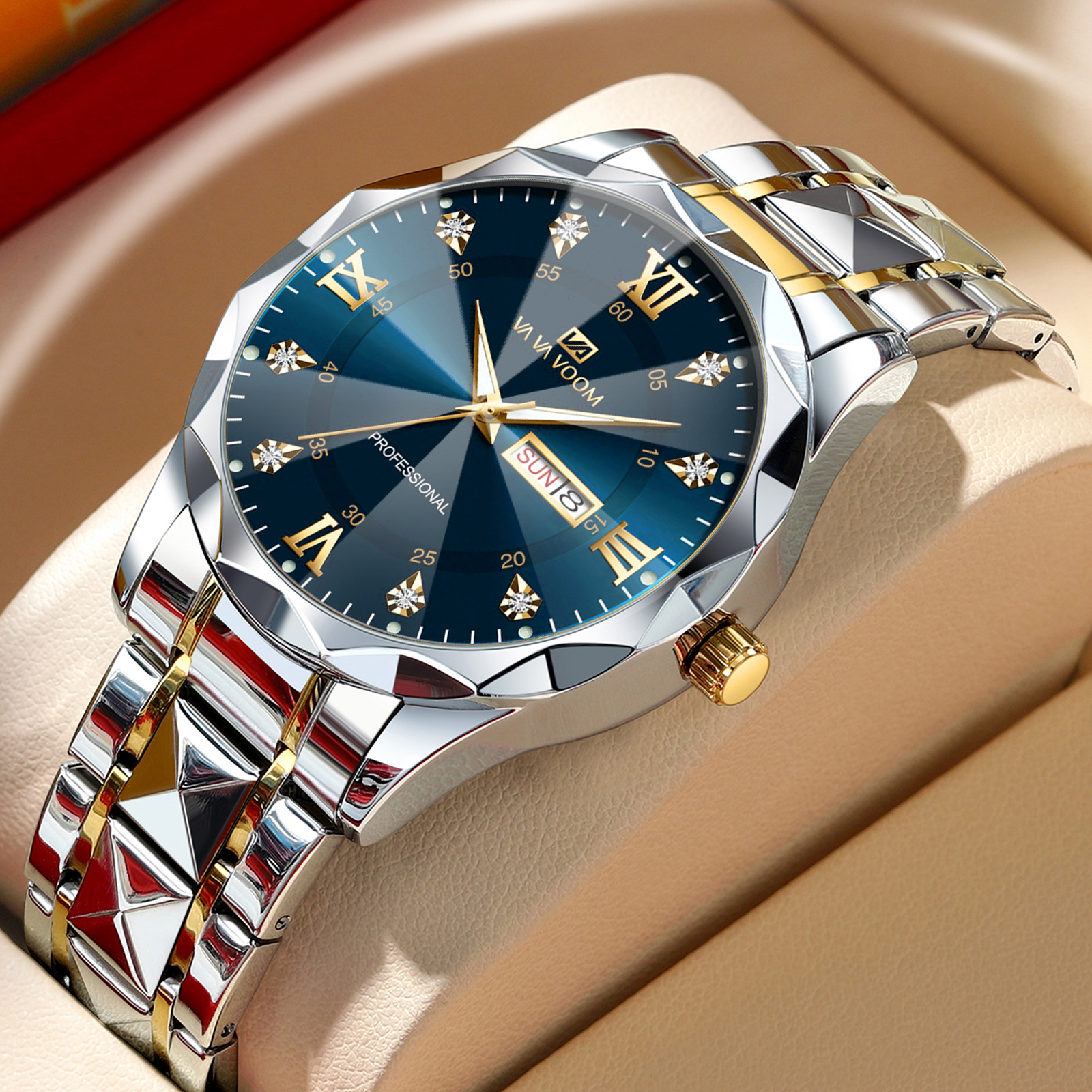 VAVAVOOM brand men's waterproof and fashionable diamond-shaped dial design business cross-border men's wristwatch factory wholesale
