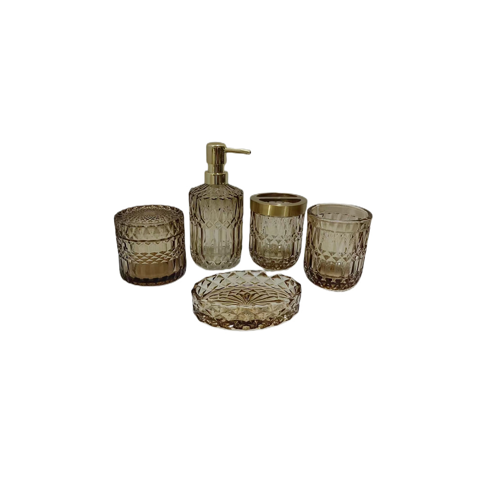 Hotel home, bathroom, bath products, press-type glass, light luxury lotion bottle, soap plate, washing and brushing water cup Specification image