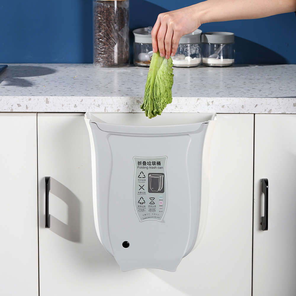 Creative classification folding wall-mounted trash can for paper basket storage, household cabinet door hanging kitchen waste details Picture
