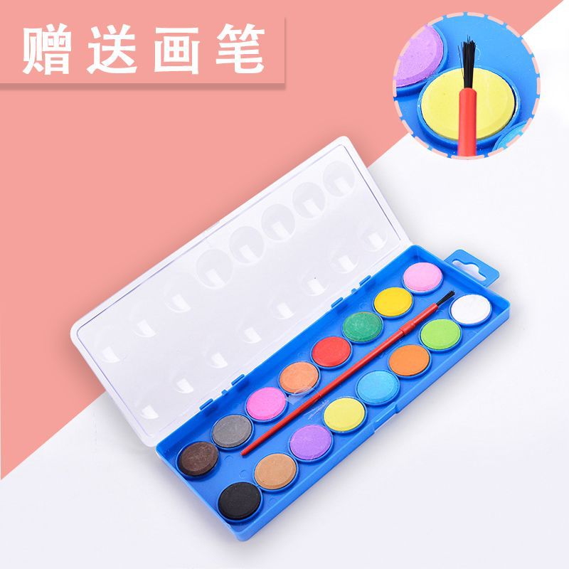 Cross-border 16-color portable transparent eco-friendly plastic box water-soluble art sketching concentrated powder compact solid watercolor paint details Picture
