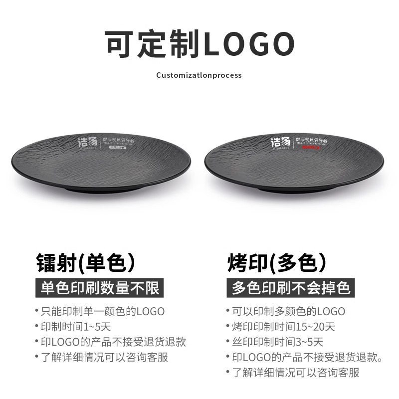 Kaibaiya melamine plate, Japanese imitation porcelain black round plate, hot pot dish plate, barbecue plate, Western steak flat plate, commercial Application Scenario