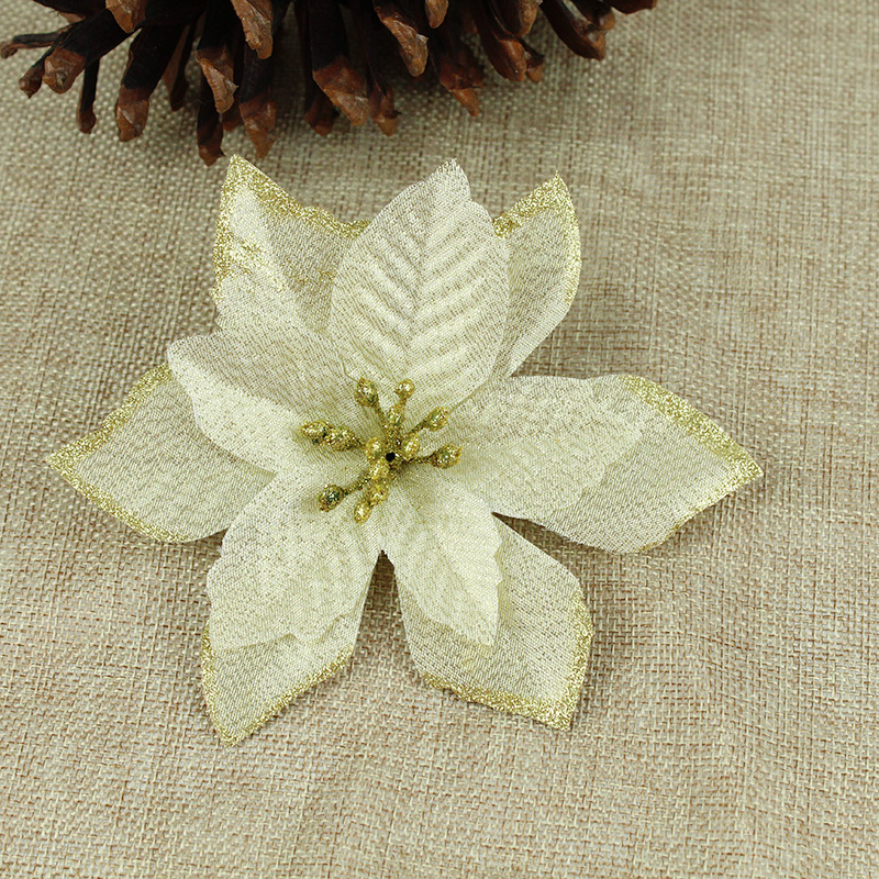 2020 Christmas Gold Powder Edge Simulation Flower Christmas Flower Wreath Accessories Simulation Flower Christmas Tree Decoration Wholesale Specification drawing