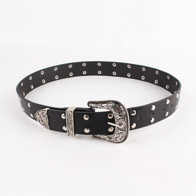 Belt Female American Riveted Metal Buckle Spice Girl Millennium Sewn Style Y2k Retro European Fan Heavy Industry Punk Belt Female Application Scenario