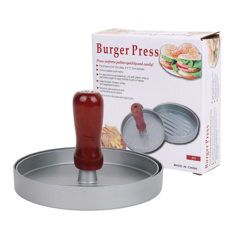 Manual aluminum alloy hamburger press non-stick coated wooden handle hamburger press creative kitchen tool Application Scenario