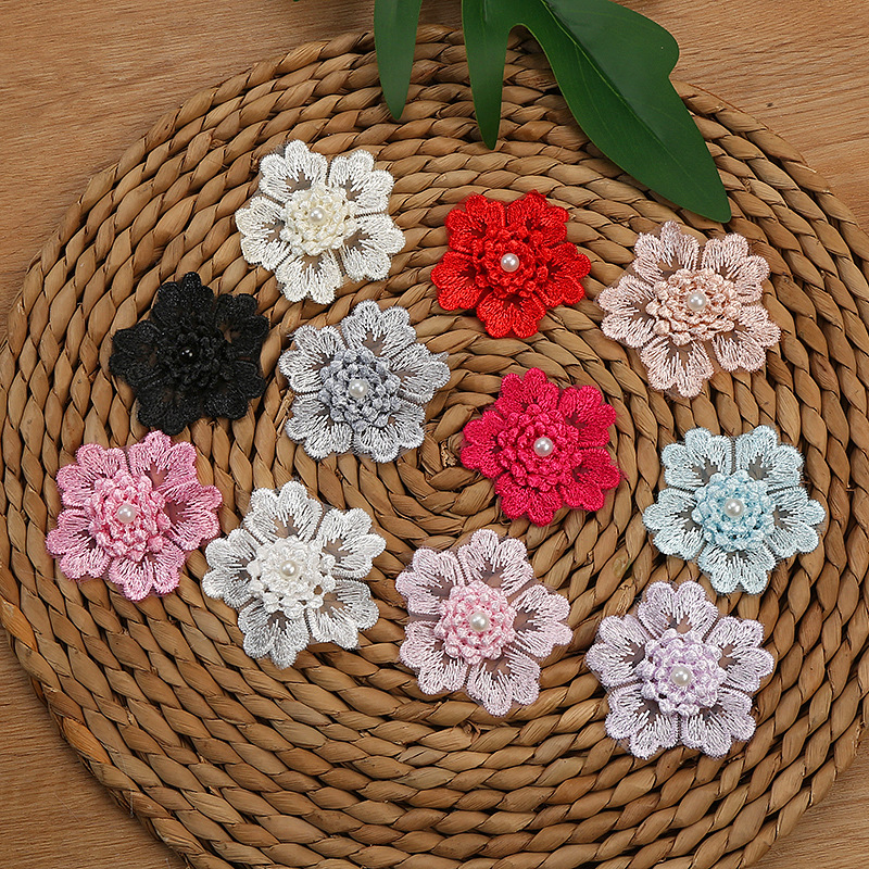 Nueva llegada single 5.5CM multicolor stereo clavos cuentas flores poliéster cordón soluble en agua accesorios DIY encaje de novia