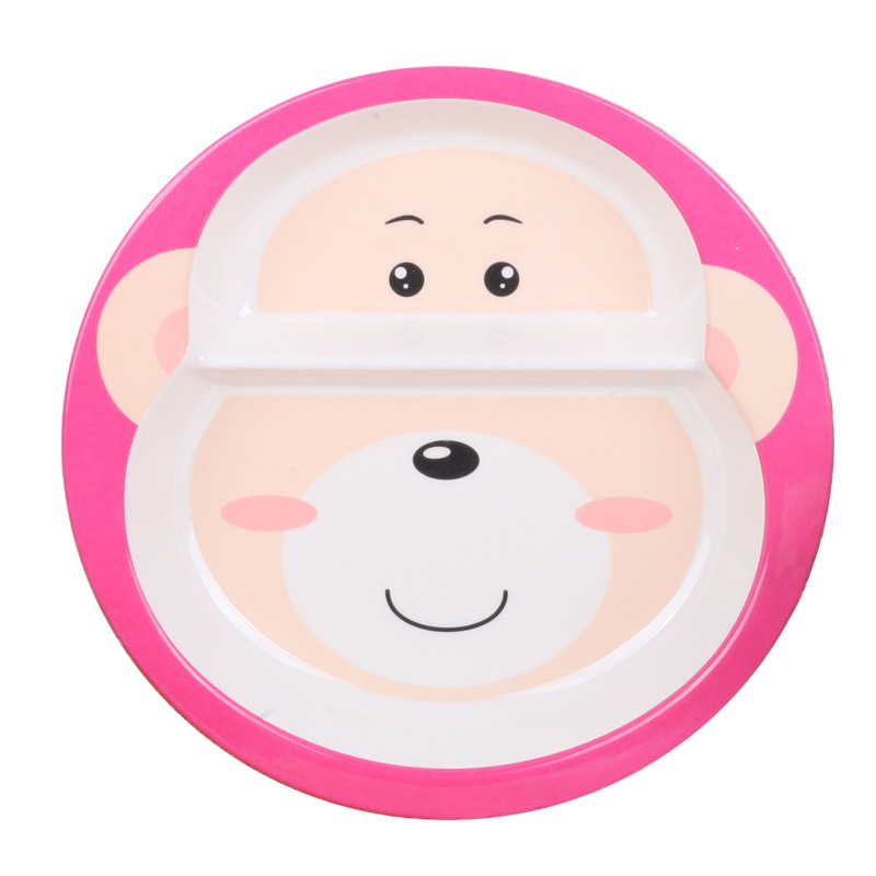 Children's Tableware Melamine Plate Tableware Plate Two Grid Plates Cartoon Cute Monkey Grid Without Flavor Plate Wholesale Item Picture