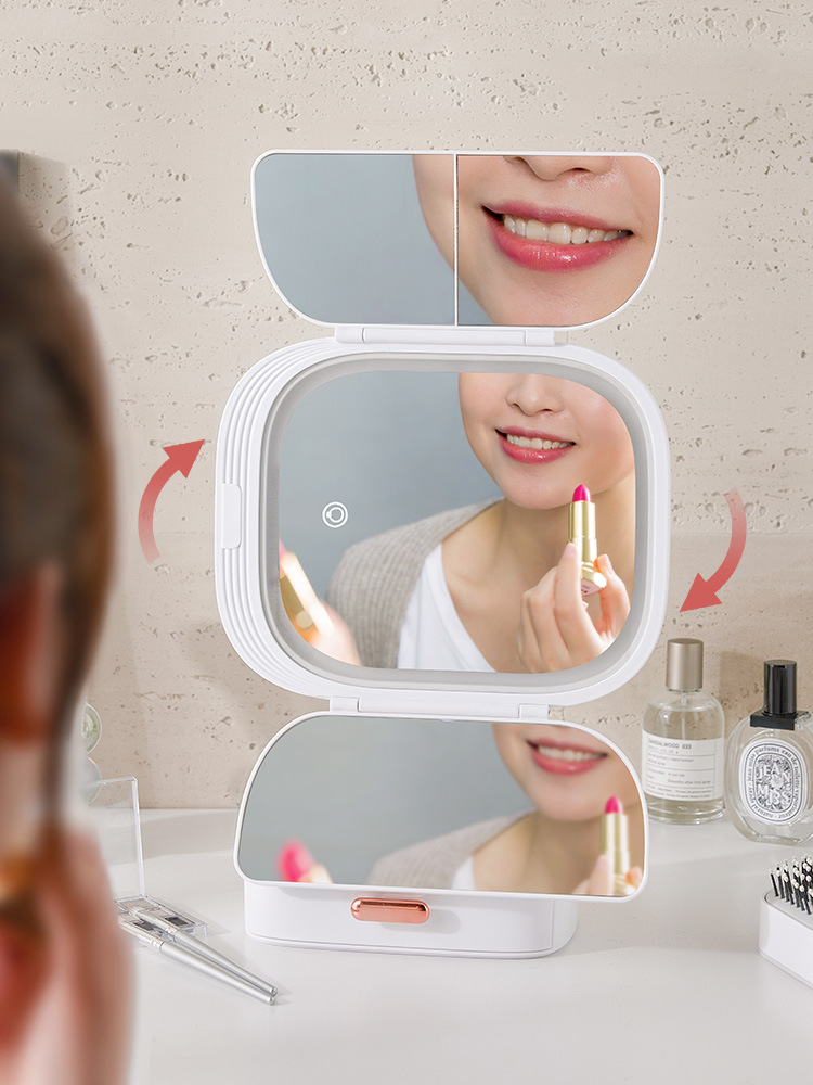 Desk With Light Makeup Mirror Dresser Bedroom Countertop Lipstick Foundation Drawer Box Shelf Makeup Storage Box Specification drawing