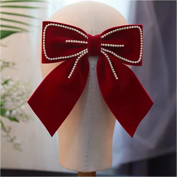 New Vintage Toasting Headwear Bridal Red Premium Velvet Bow Hairpin Net Red Hair Accessories Item Picture