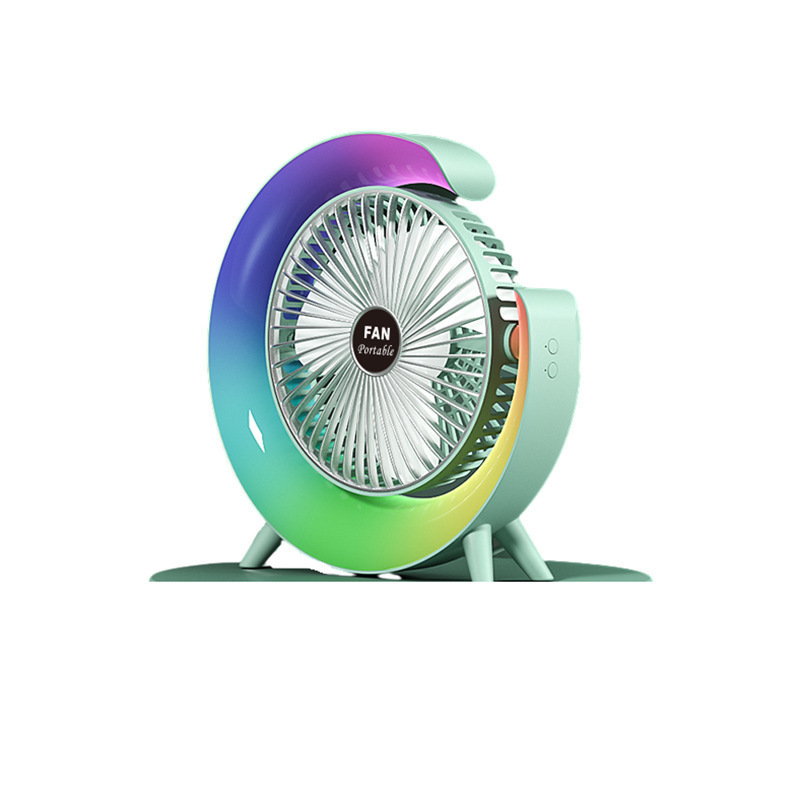 Cross-border wholesale of popular home dormitory and office air circulation fans, colorful desktop marquee lights, USB charging table fans Item Picture