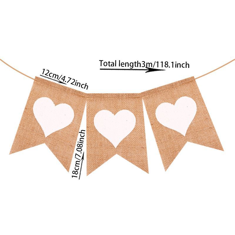 Cross-border direct supply Valentine's Day Jute Love Banner Birthday Wedding Party decoration banner Triangular flag Application Scenario