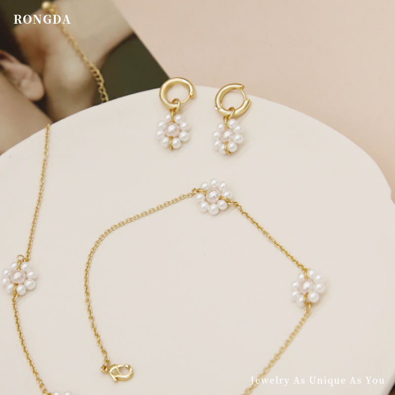 Korean version fresh and sweet earring set woven pearl earrings Female 2022 new summer clavicle chain necklace accessories Application Scenario
