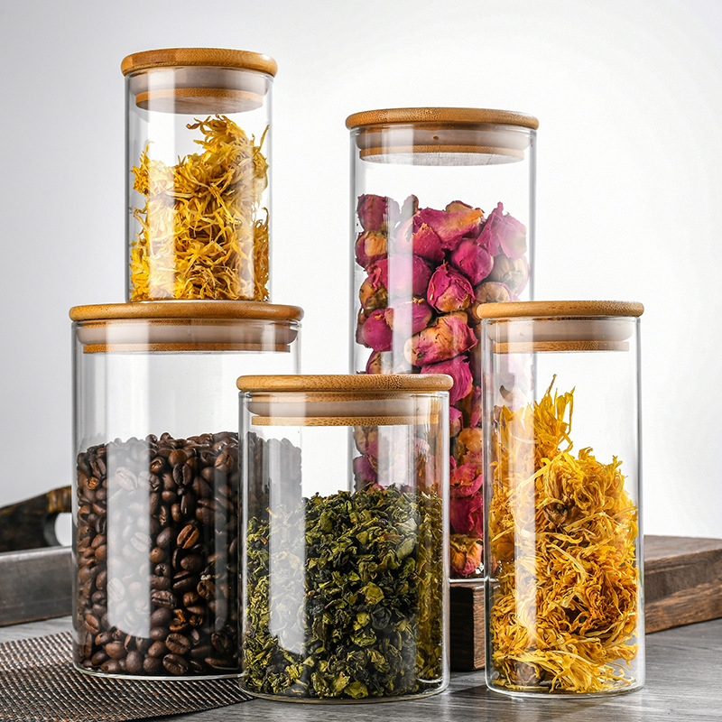 Manufacturers Directly Supply High Borosilicate Glass Sealed Jar Kitchen Sealed Storage Jar Tea Jar Wood Cover Glass Storage Jar Application Scenario