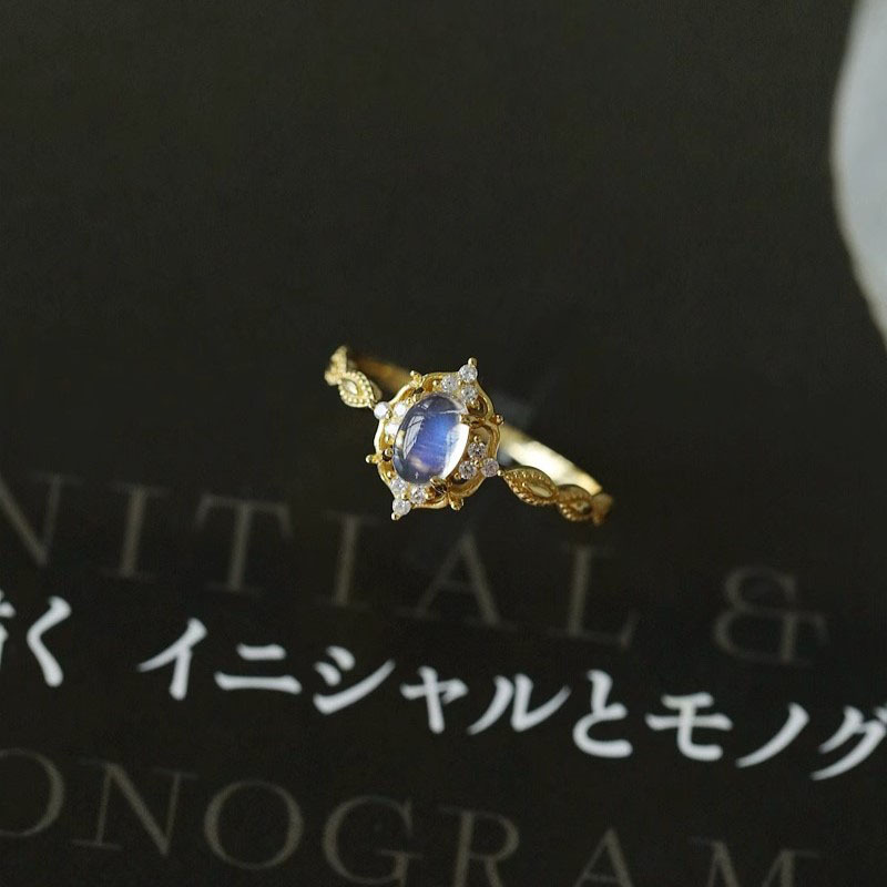 Moonstone plain ring for women, light luxury, niche and high-end feel, adjustable index finger ring, unique retro style open ring details Picture