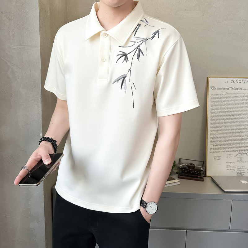 Cross-border original fabric new Chinese-style bamboo men's high-weight embroidered short-sleeved T-shirt polo, one-piece consignment Application Scenario