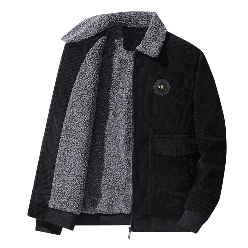 Autumn/Winter New Corduroy Lamb Jacket For Men Loose Plus Fleece Thickened Casual Lapel Coat For Men Specification drawing