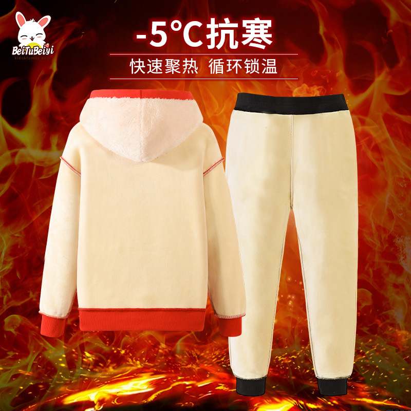 Girls' fleece set Autumn/Winter 2021 New style, girls' thickened hoodie, children's winter wear, women's adult winter wear details Picture
