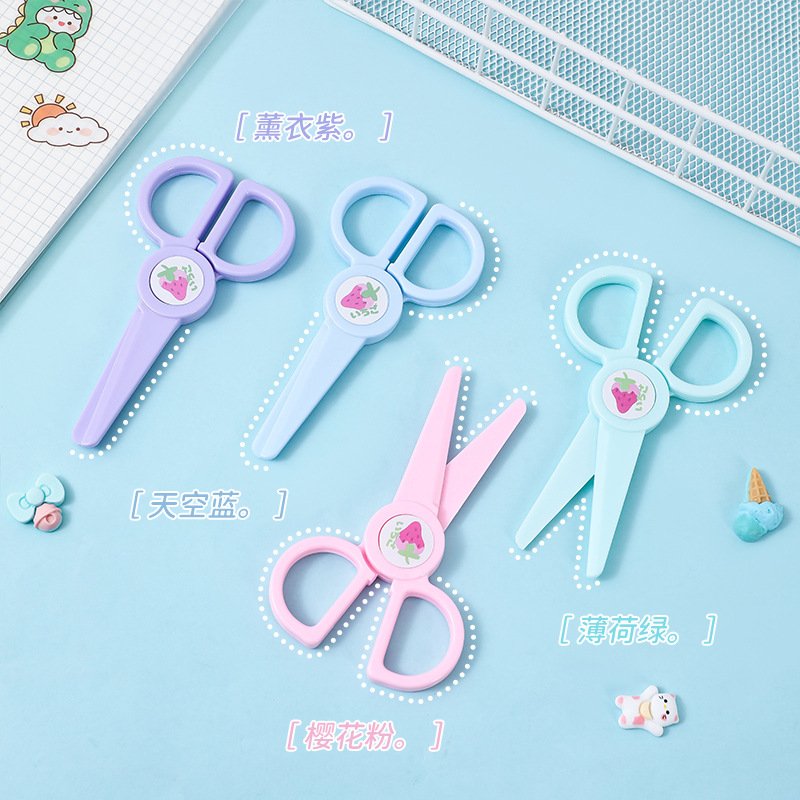 Macaron color children's safety scissors wholesale kindergarten do handmade paper-cutting knife hand ledger stationery portable scissors details Picture