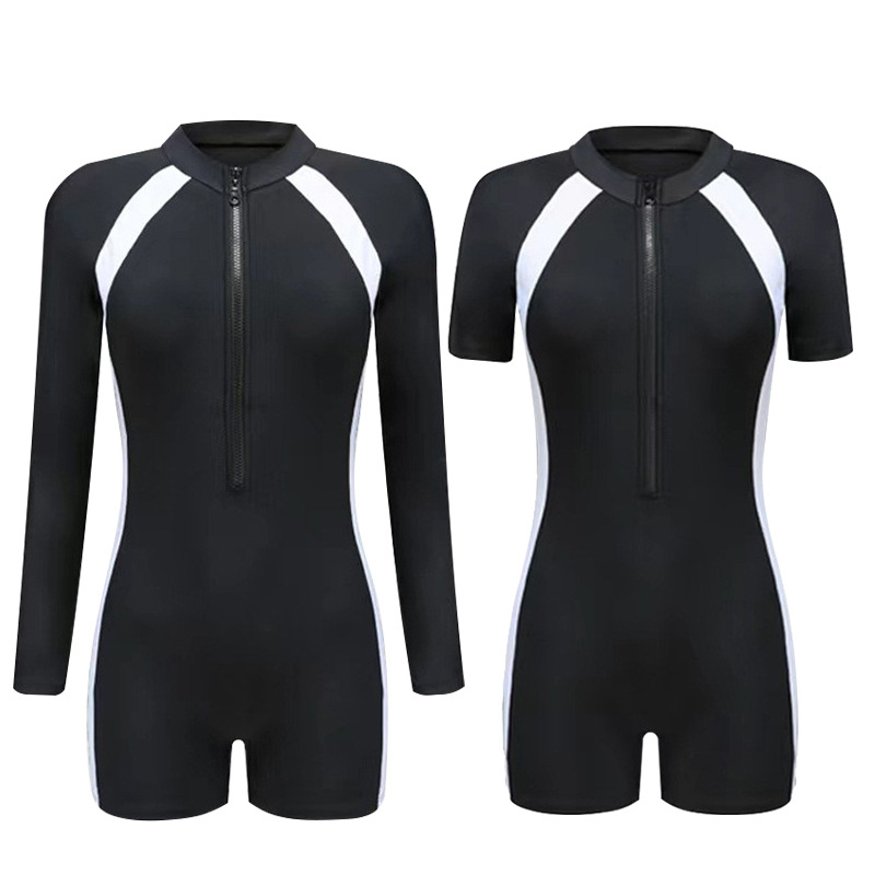 Sports Swimwear Women Wholesale New One-Piece Long Short Sleeve Flat Angle Large Size Conservative Belly Bath Hot Spring Professional Swimwear Item Picture