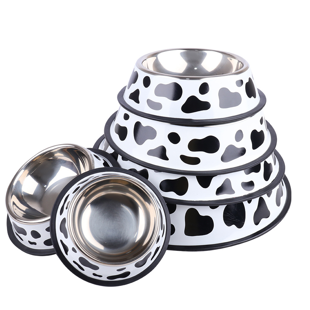 Pet supplies Amazon new cow round stainless steel pet bowl anti-flip cat bowl dog bowl wholesale