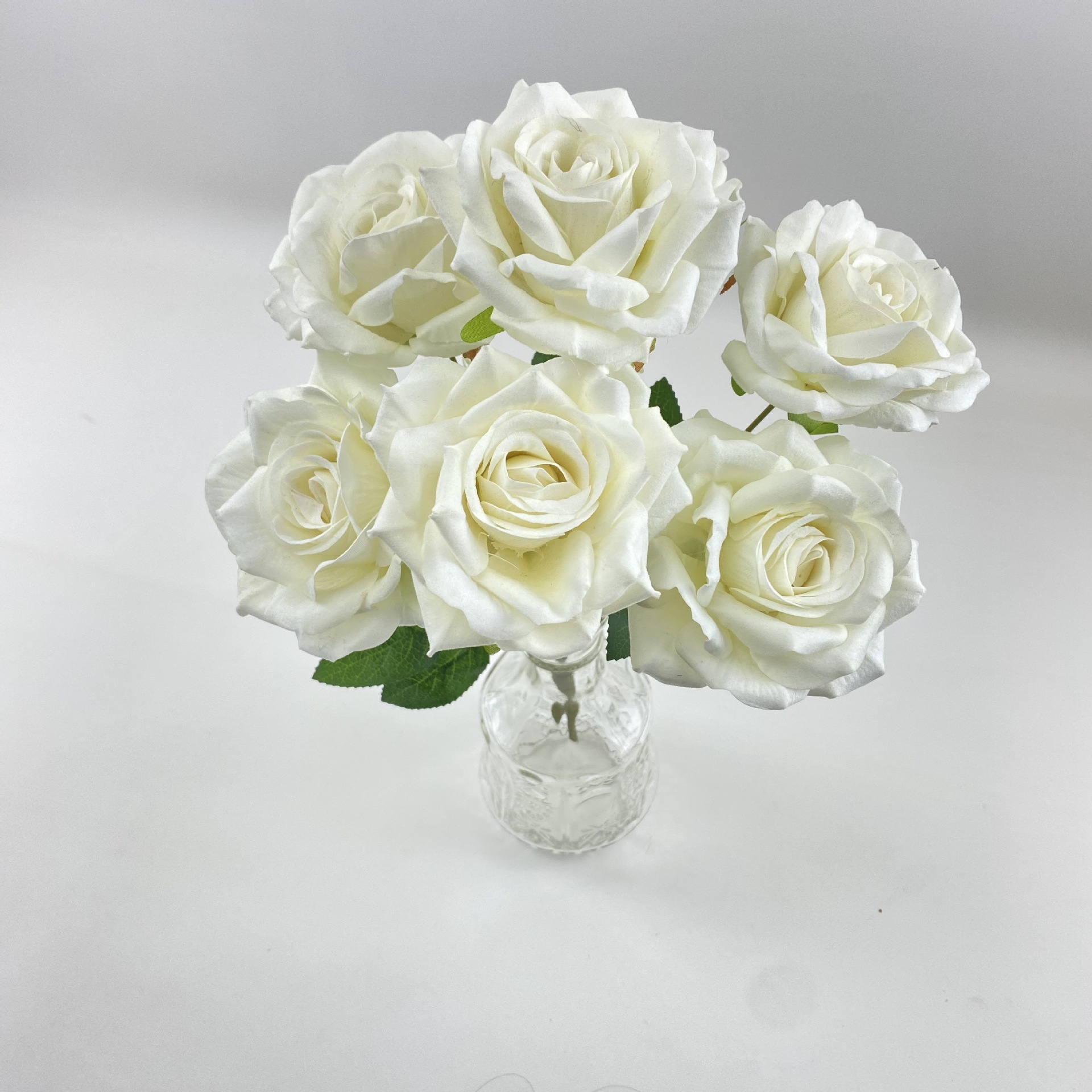 Other Simulation Crafts 7 Head Flannelette Simulation Rose Wedding Hand Bouquet Shooting Props Wedding Decoration Fake Flowers details Picture