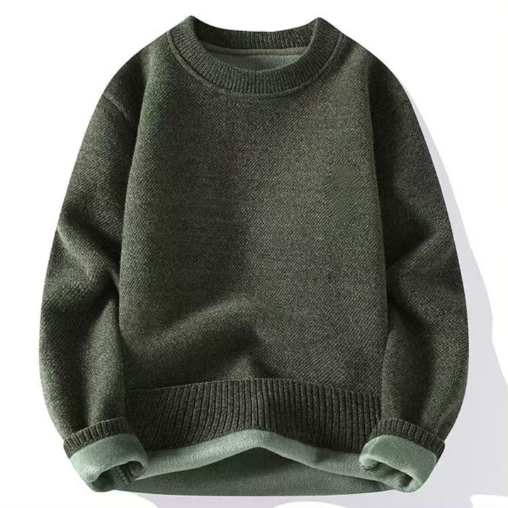Men's casual, warm, fleece and thickened round-neck sweater for autumn and winter solid color loose one-piece fleece knitted sweater, versatile base layer