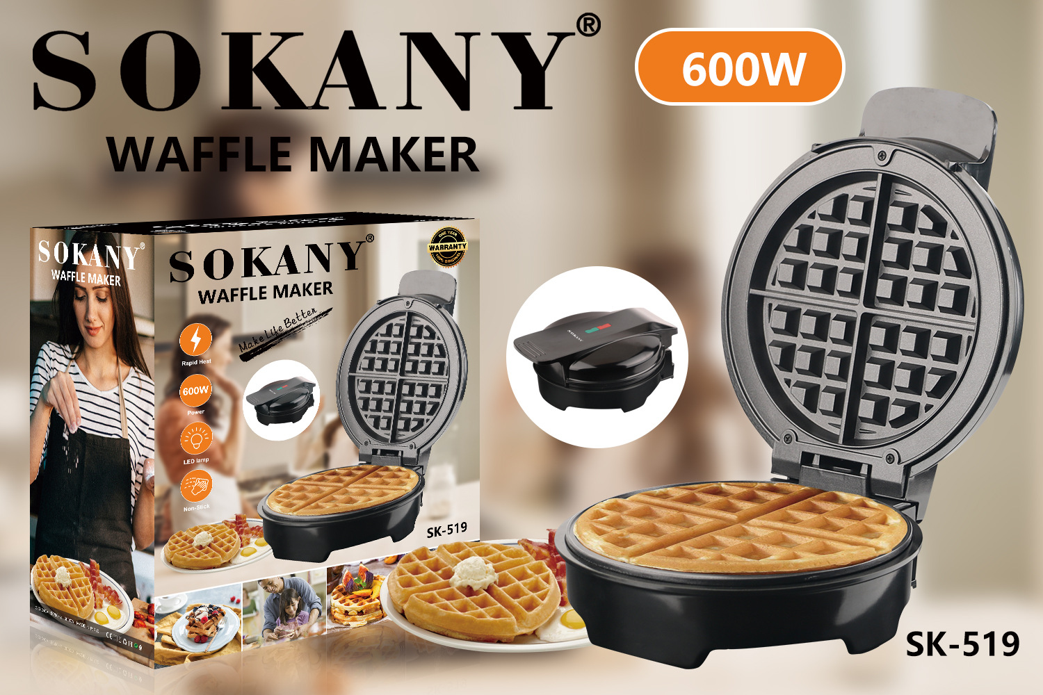 sokany519 Sandwich Home Multi-functional Small Sandwich Heating Toast Waffle Toaster