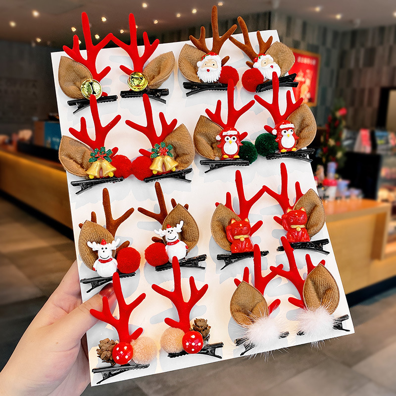 Christmas Antler Hairpin Christmas Hair Accessories Children Cute Clip Net Red Cartoon Moose Hair Card Hair Accessories Female Wholesale details Picture