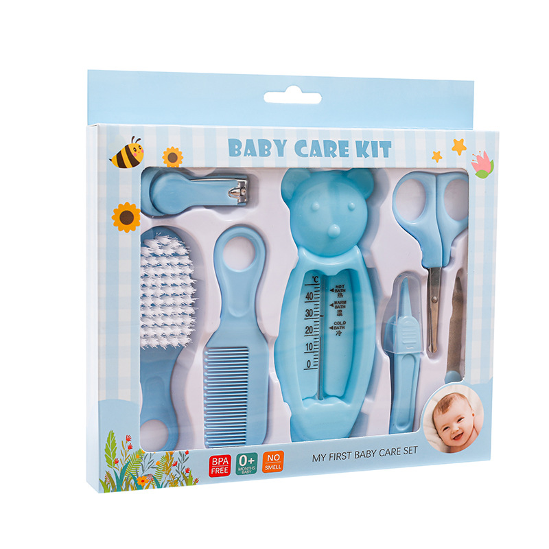 英文包装婴儿护理7件套婴幼儿水温计组合套装宝宝安全指甲钳梳刷详情图5