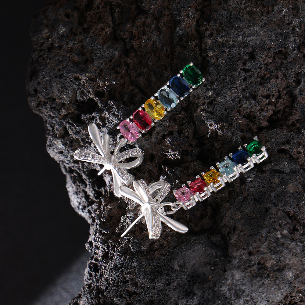 Earrings Women's Silver Steel Earrings Antique Silver Antique Treatment Inlaid Color Zircon Pendant Dopamine Girl Application Scenario