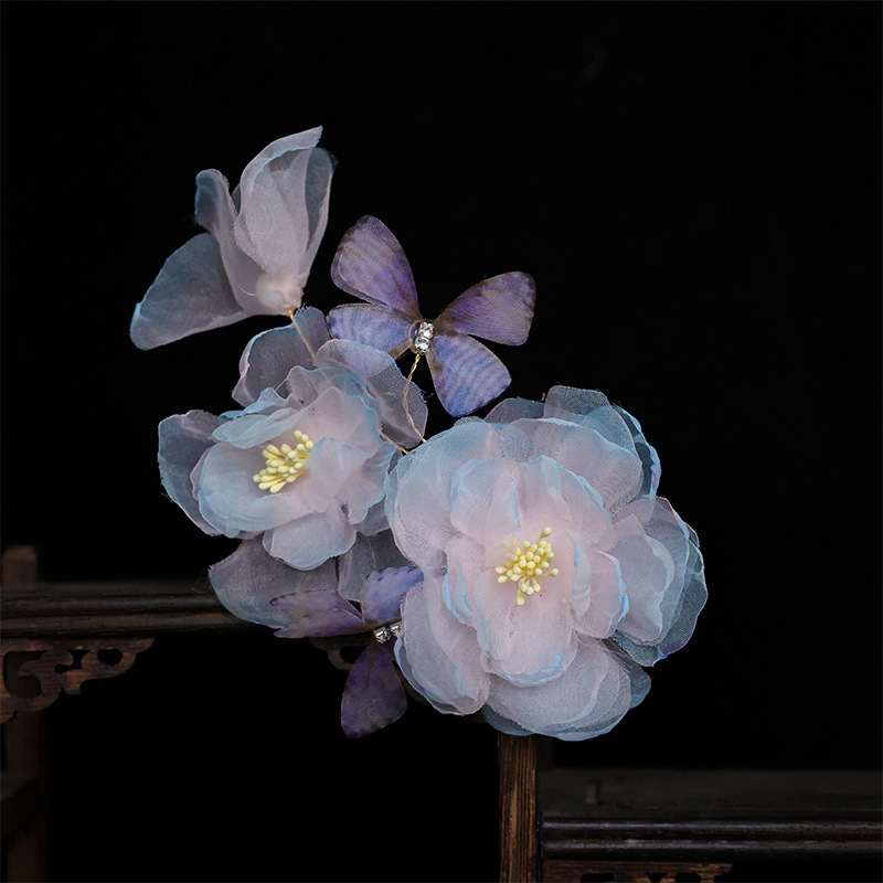 Spring embossed silk flower hair clips, ancient-style Hanfu, peony lace clips, flower headwear, atmosphere, horse face skirt with hair accessories Item Picture