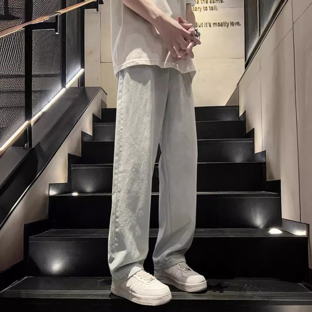Black and grey men's spring jeans, Hong Kong-style cec loose wide-leg pants, trendy brand retro straight-leg casual long pants Application Scenario