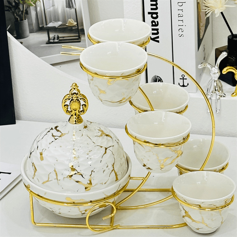 欧式轻奢酒店家居茶盘水果盘欧式白金陶瓷茶杯盘印花带盖碗果盘5金堡花瓶白底实物图