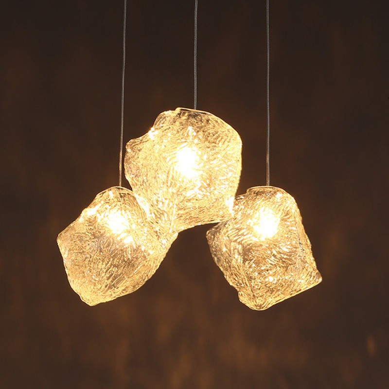 Corridor light, ice cube stone chandelier, dining room light, bar table lamp, dining table chandelier, bedroom light, creative natural lamp, glass lamp details Picture