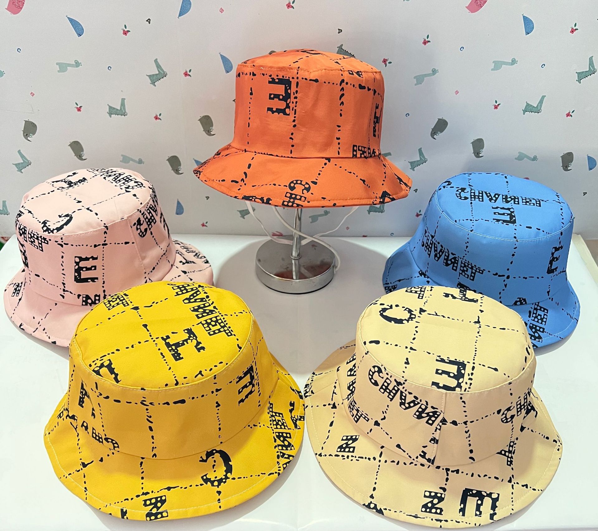 Children's Fisherman's Hat Children's Hat Fisherman's Hat Cute Windproof Sun Hat Boys And Girls Cartoon Embroidery Print All Seasons Sun Hat Wholesale Item Picture