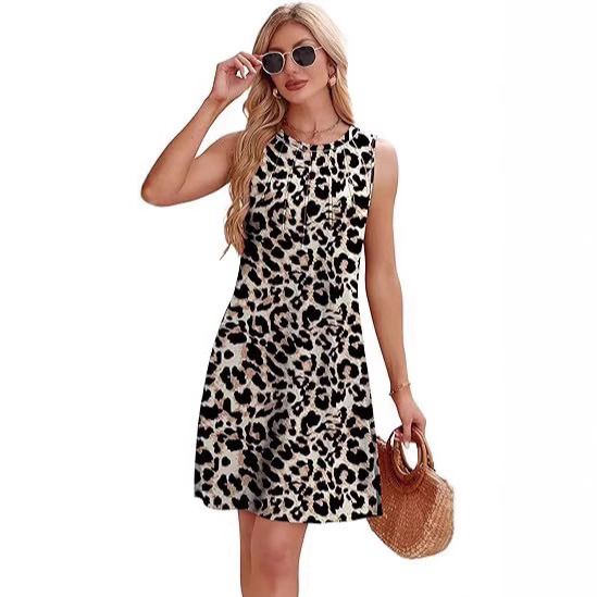 Spring and Summer fashion print 2025 New European and American women's dress with leopard print sleeveless elegant design sense for women Specification image
