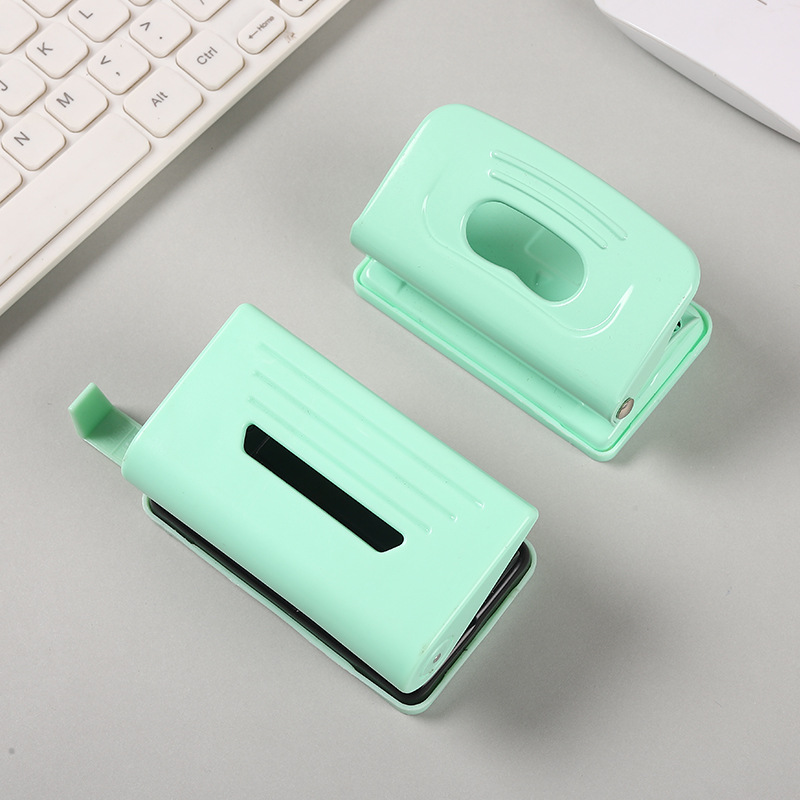 Macaron-colored manual labor-saving double-hole loose-leaf book punch with ruler, round hole metal punch, office supplies Specification image