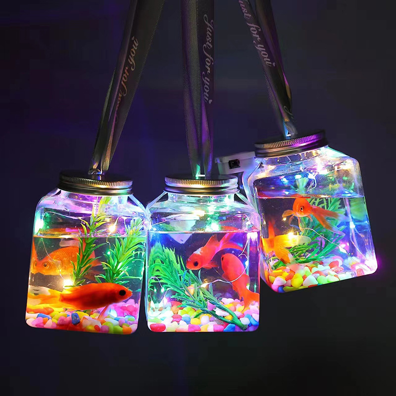 新款网红发光罐罐鱼观赏鱼瓶装微景观发光鱼全套材料包夜市摆摊发光玩具