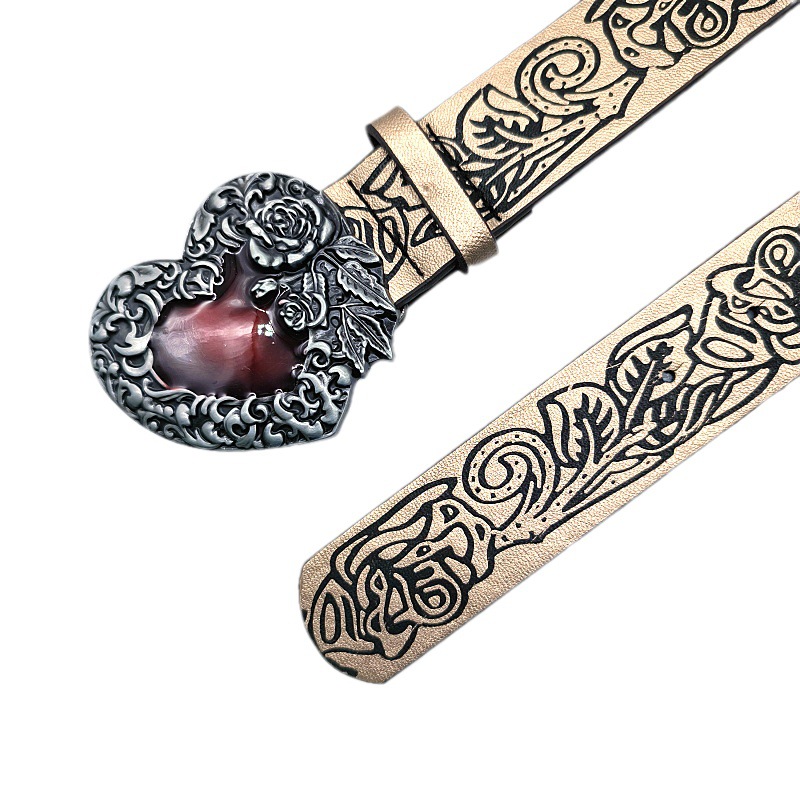 Punk Style Personality Retro Pressed Love Belt Y2k Spice Girls Everything With Gothic Dark Wind Belt For Men And Women Specification drawing