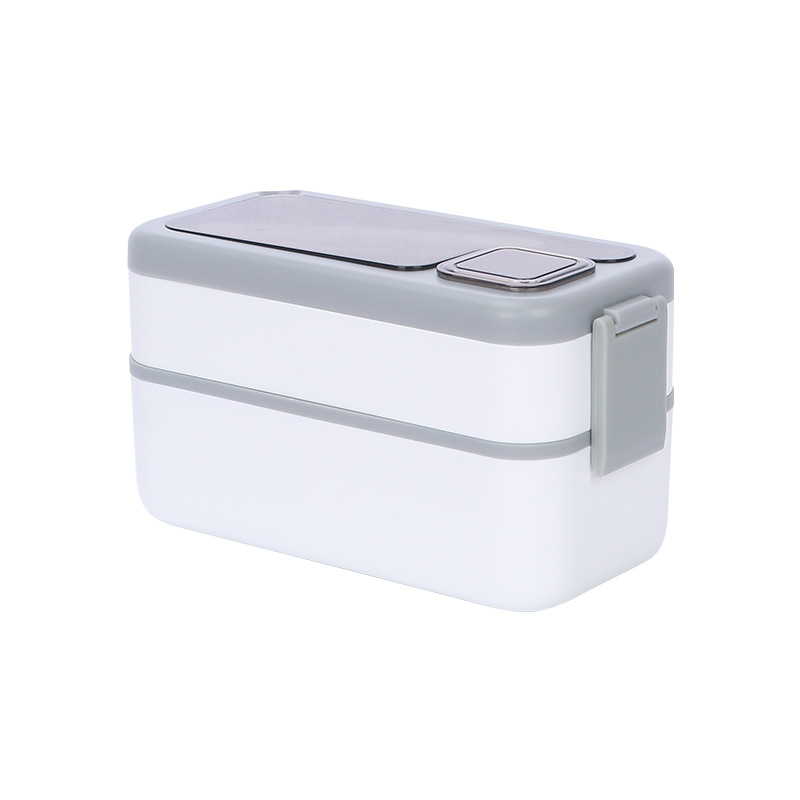 Plastic lunch box, compartments, lunch box, modern and simple food grade, with sauce box, double-layer, microwave-safe Item Picture