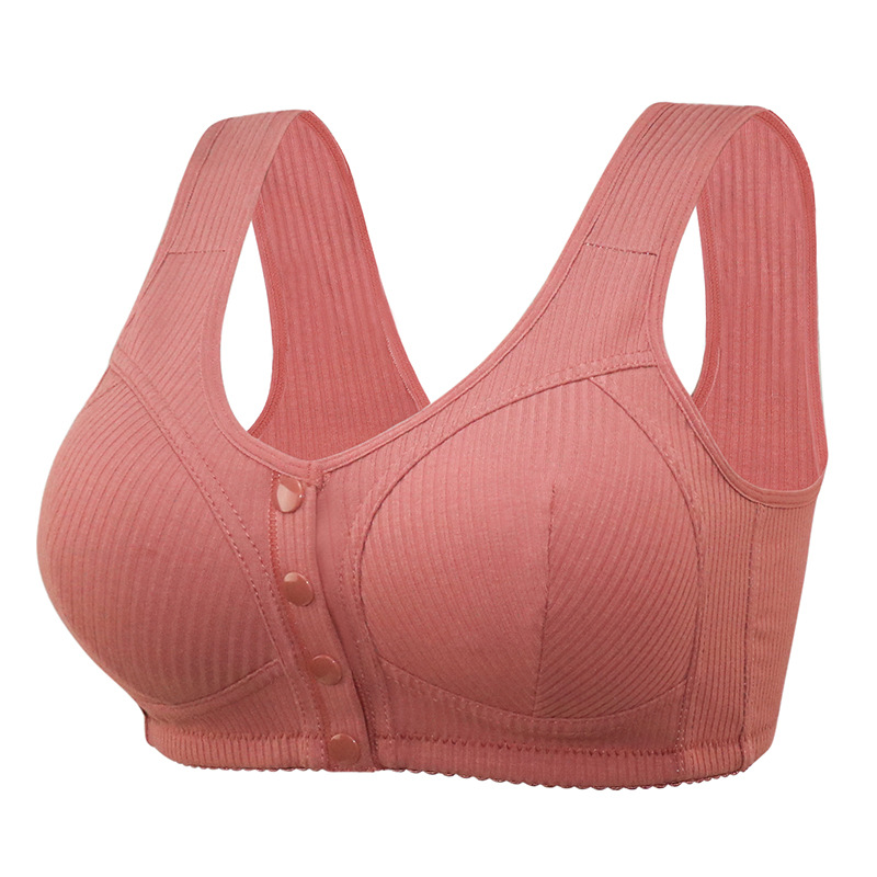 Customized new threaded fabric pure cotton front-buttoned lingerie, creative women's vest style, large-sized bras without underwire for middle-aged and elderly people Item Picture