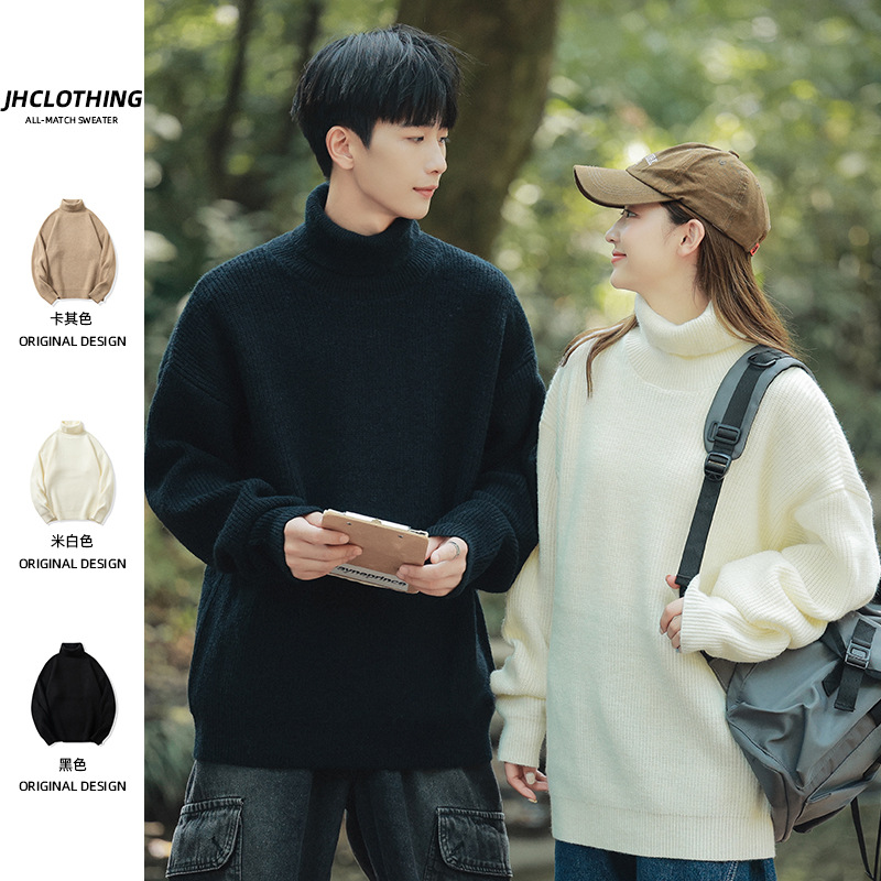 New men's knitted sweaters for the autumn and winter of 2024, Japanese-style retro solid color loose and casual knitted sweaters for couples details Picture