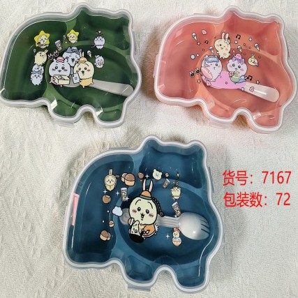 Cartoon printed lunch box water bottle set, portable compartments bento box, water cup with new fork and spoon children's lunch box wholesale details Picture