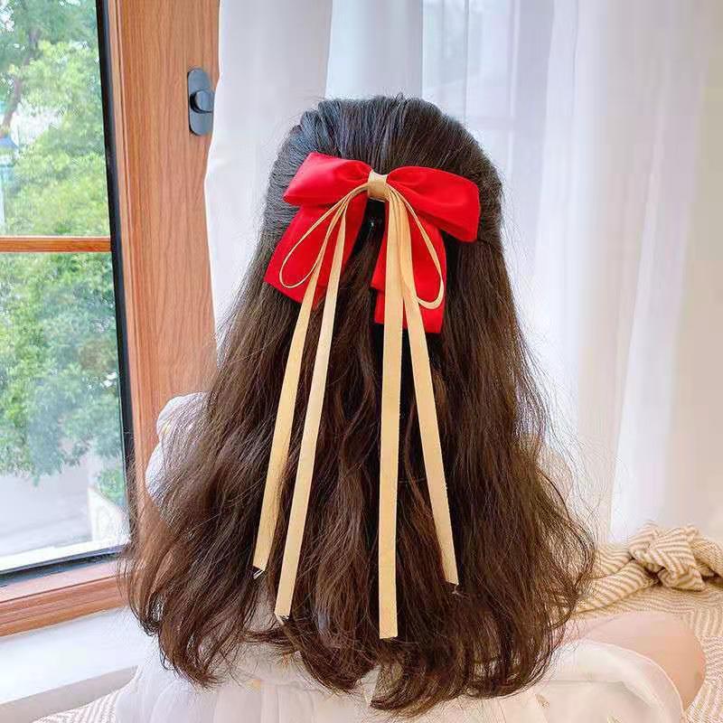 儿童发夹大蝴蝶结流苏飘带鸭嘴夹发卡小女孩后脑勺可爱夹子发饰