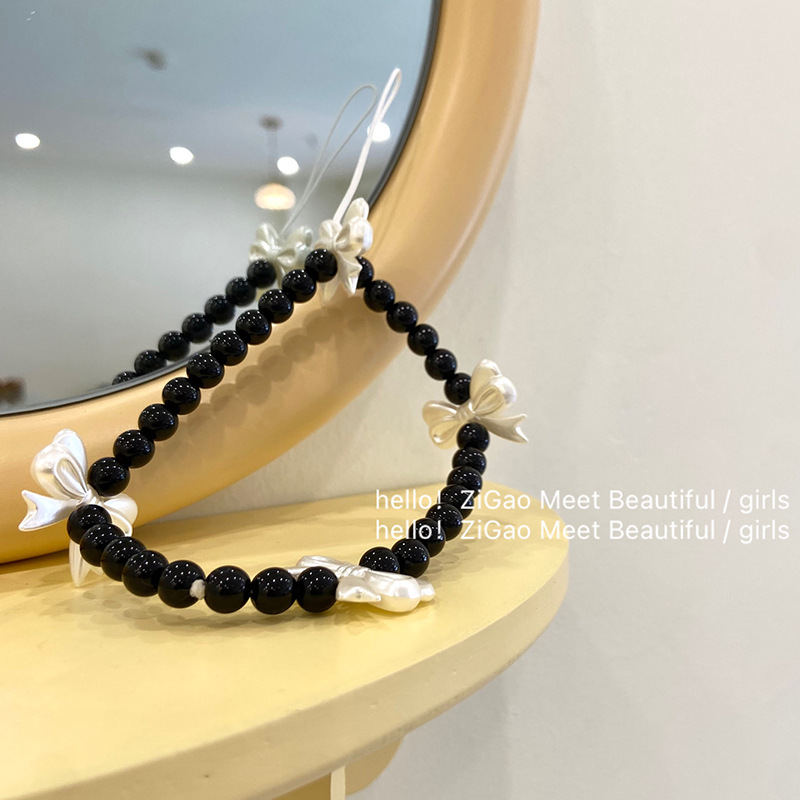 Fashion Simple Jewelry Hanging Silver Bow Beaded Instagram Red Wind Accessories Diy All Match Mobile Phone Chain