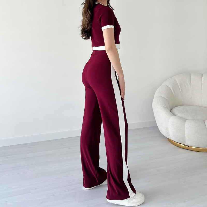 New 2025 Amazon cross-border trade women's short-sleeved skirt, short top, long pants and knitted set for Europe and America Specification drawing