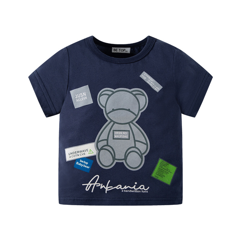 2024 summer children's cartoon short-sleeved T-shirt, Korean children's clothing trendy brand, bear print for boys and babies, top delivery service Application Scenario