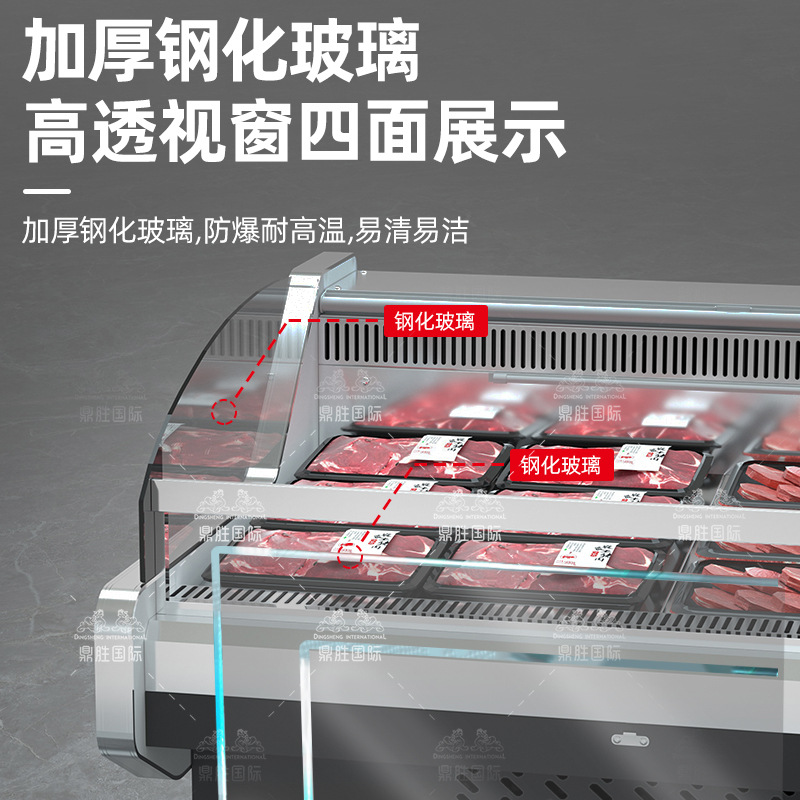 Fresh meat cabinet, commercial supermarket fresh pork and beef refrigeration display cabinet, horizontal herbal tea, marinated food and cooked food cabinet, preservation cabinet Application Scenario